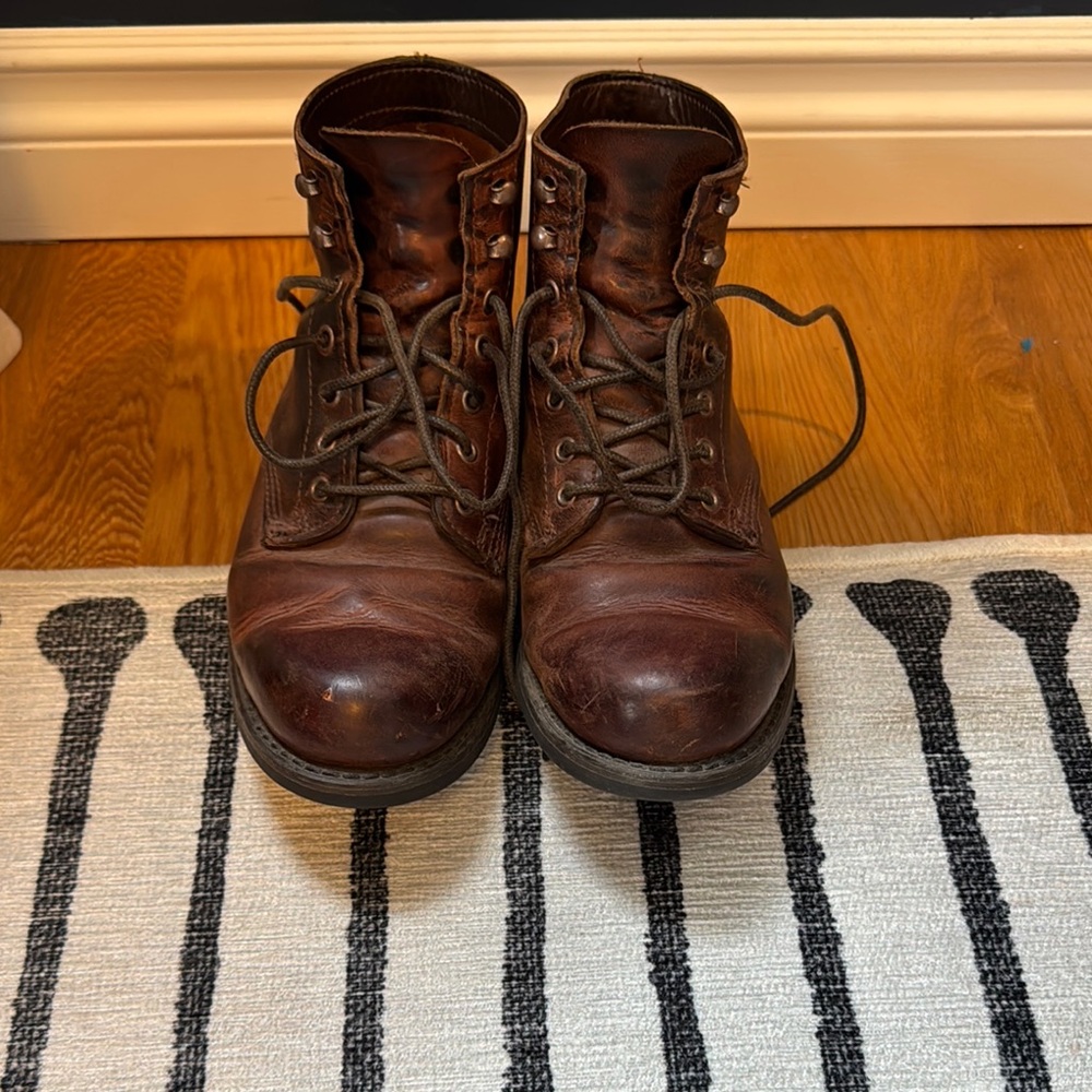 Wolverine Brown Leather Work Boots Full-Grain Lace-Up
